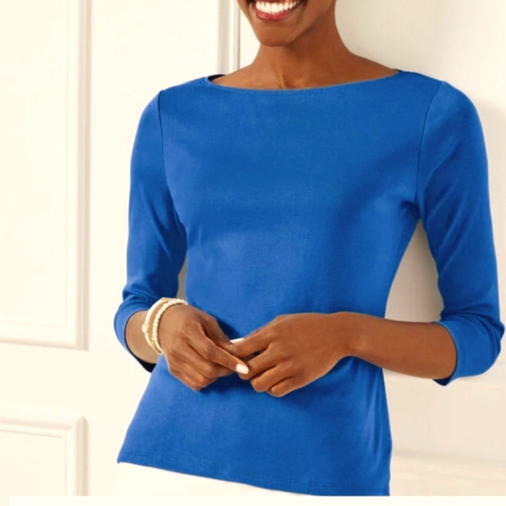 Dark Blue 3/4 Sleeve Talbots TEE size M Bateu Neck